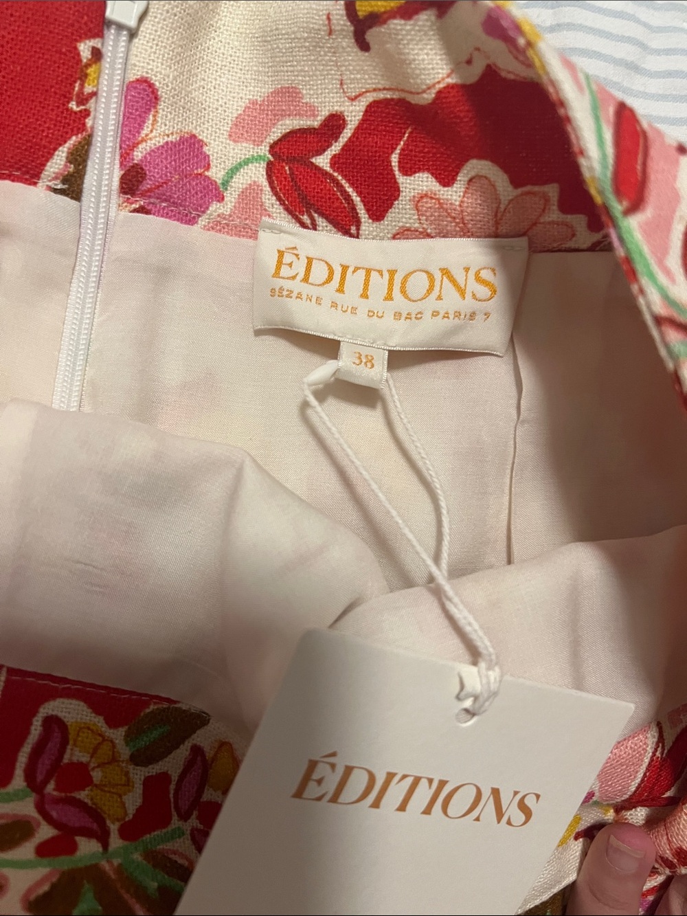 NWT Sezane Editions Floral Midi Skirt with Pink & Red Patchwork - Picture 3 of 4